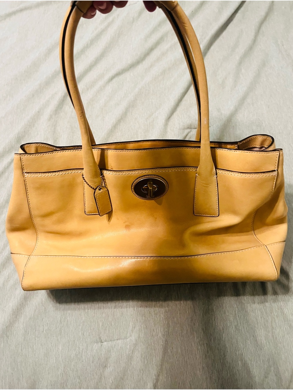 Coach Leather Shoulder Tote in Mustard Yellow